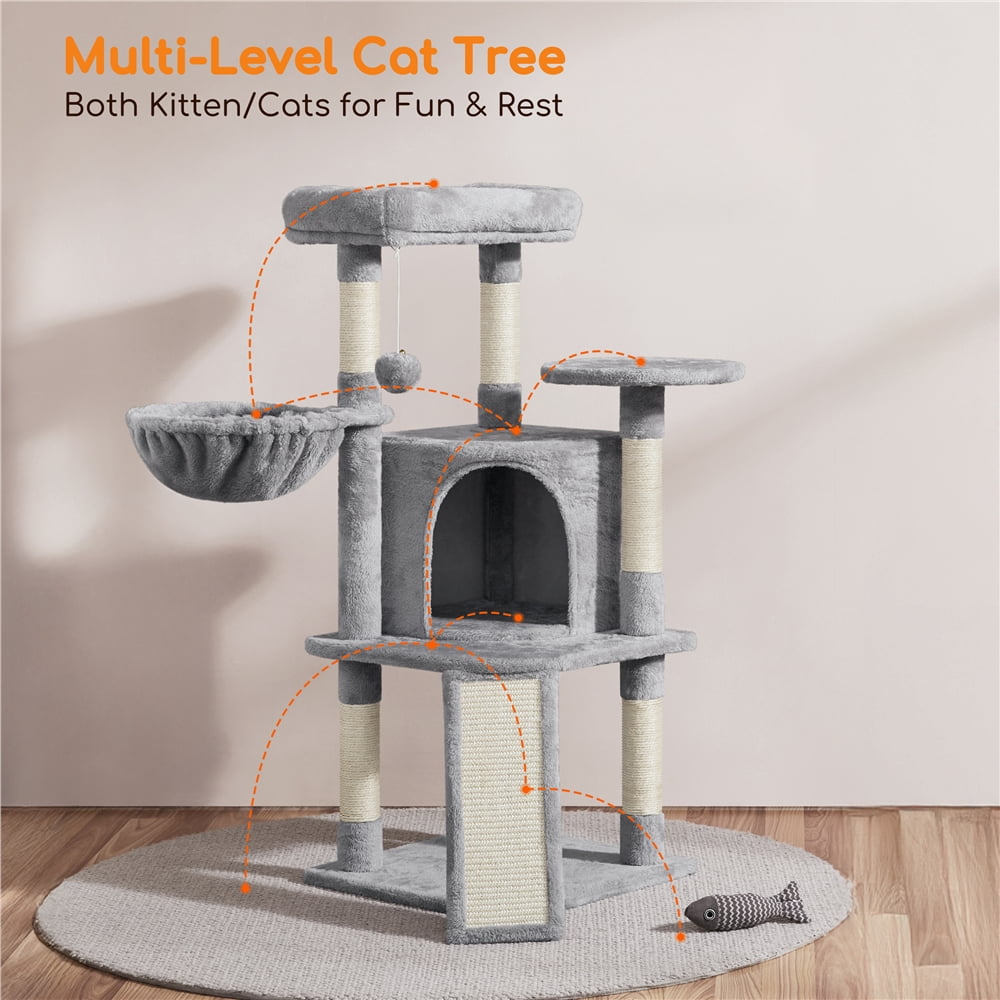 Yaheetech 42inch Cat Tree with Condo Basket Perch Platform, Light Gray