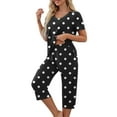 thumbnail image 6 of Summer Savings Clearance 2 Piece Xihbxyly Lounge Sets for Women 2 Piece, Women Casual Patchwork Short Sleeve Tops V-Neck Shorts Sleepwear Sets Pullover Long Pants with Pockets Black S, 6 of 6