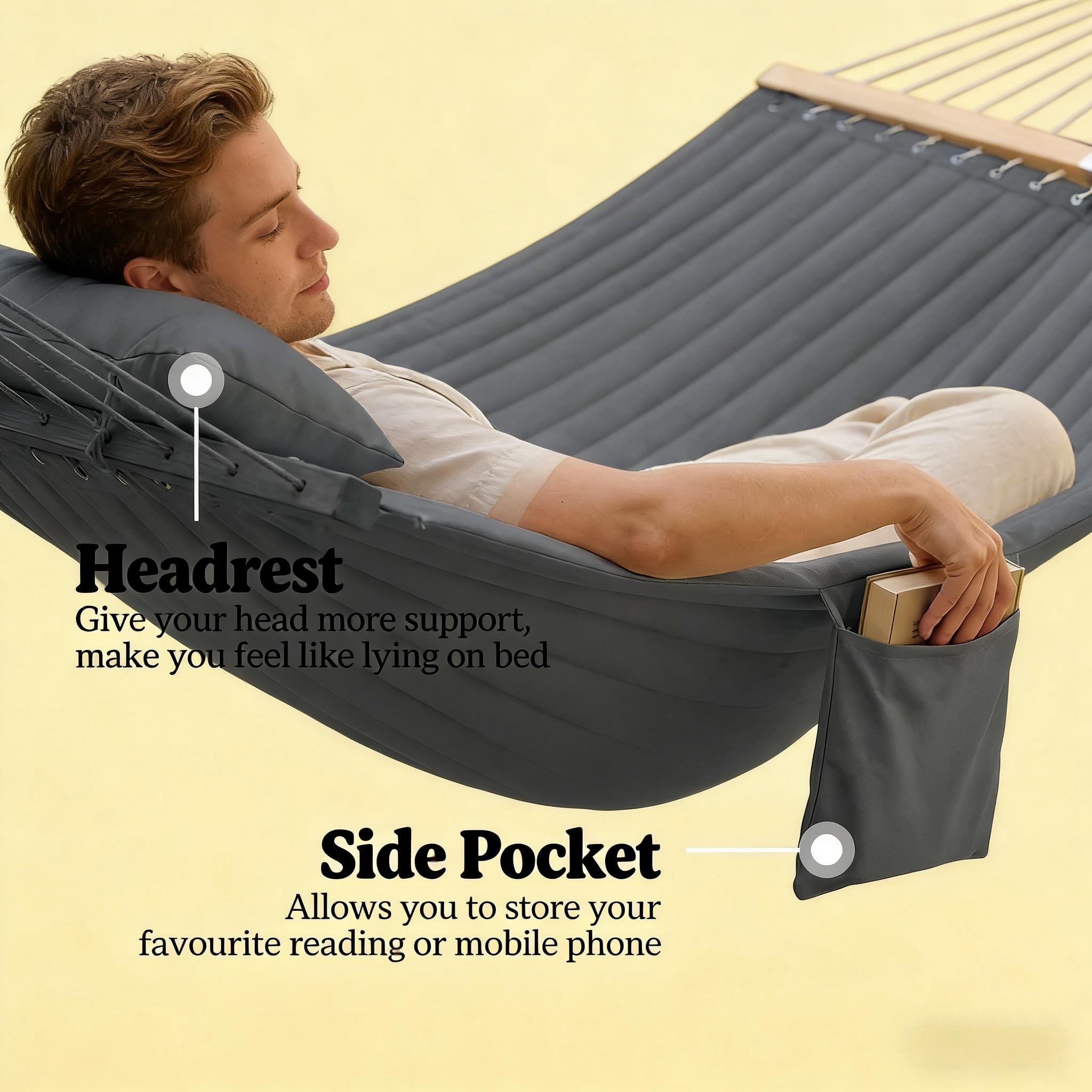 Jopath Double-Person Portable Hammock for Garden,Hammocks Portable Camping 440lb for Porch,Patio,Yard,Bedroom,Outdoor,Beach,Gray