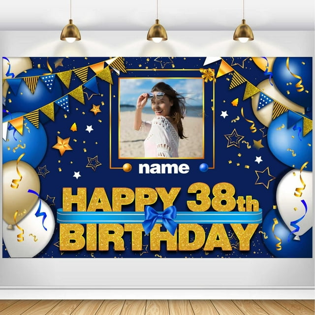 Banner para decoración de cumpleaños AUBAO, feliz 38 cumpleaños, azul marino