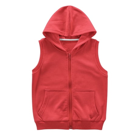Hinvhai Boys’ Full Zip Sleeveless Hooded Vest Basic Zipper Tank Tops Sweatshirt with Pockets Red 3 Years