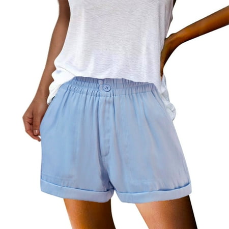 

QGQM Casual Shorts for Women Summer Wide Leg Cotton Linen Girls Shorts Loose Fit Shorts Pajama Elastic Waist Pull On Shorts