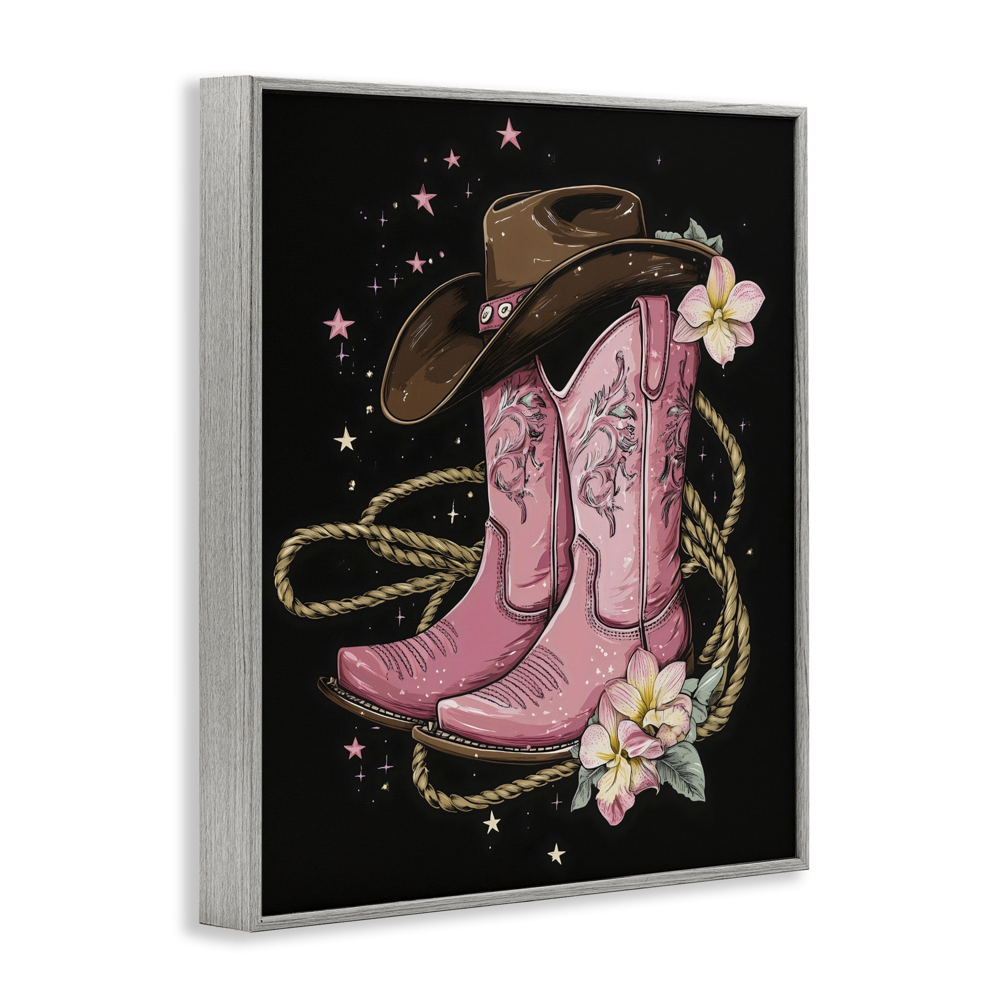 Stupell Industries Western Chic Pink Boots Gray Framed Giclee Art, design by Creative Studio