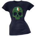 thumbnail image 1 of St. Patricks Day - Shamrock Skull Navy Soft Juniors T-Shirt, 1 of 1