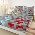 thumbnail image 4 of Homewish Pixelate Miner Chid Twin Sheet Sets, Cartoon Square Rectangle Twin Fitted Sheet, Vintage Game Lover Flat Sheet, Breathable Home Decor, 3pcs, 4 of 8