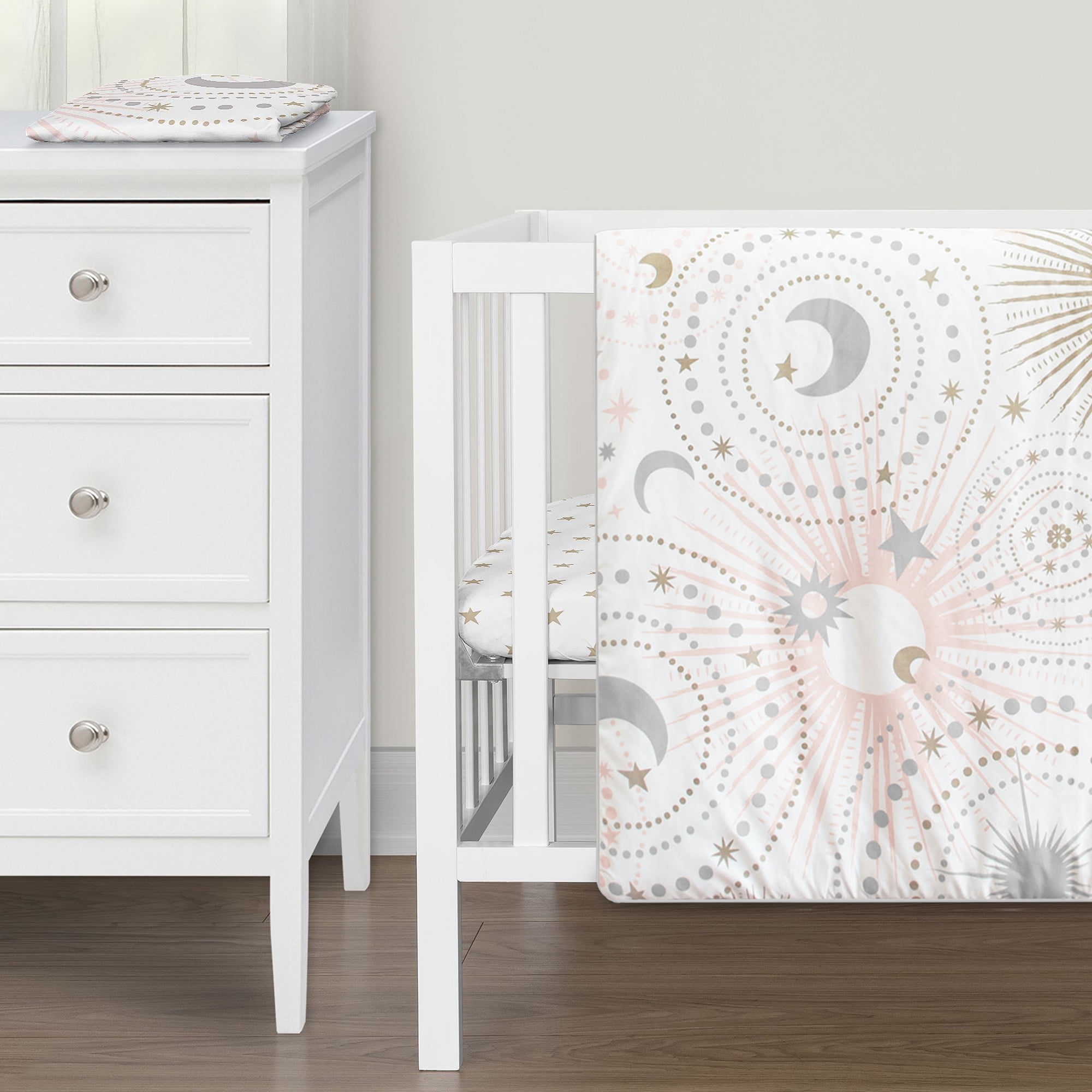 Sweet Jojo Designs Celestial Pink and Gold 3 Piece Mini Crib Bedding Set