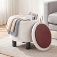 thumbnail image 2 of Gymax Pouf Rond de Rangement en Tissu de Lin, Repose-Pieds Rembourré avec Couvercle Amovible, Beige, 2 of 9