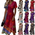 thumbnail image 4 of Minjewel Women's Floral Shift Dress with Print V-Neck - Short Sleeve Summer Dress, Loose Flowy Beach Party Outfit, Comfy Vacation Mini Dress,Purple,S, 4 of 6