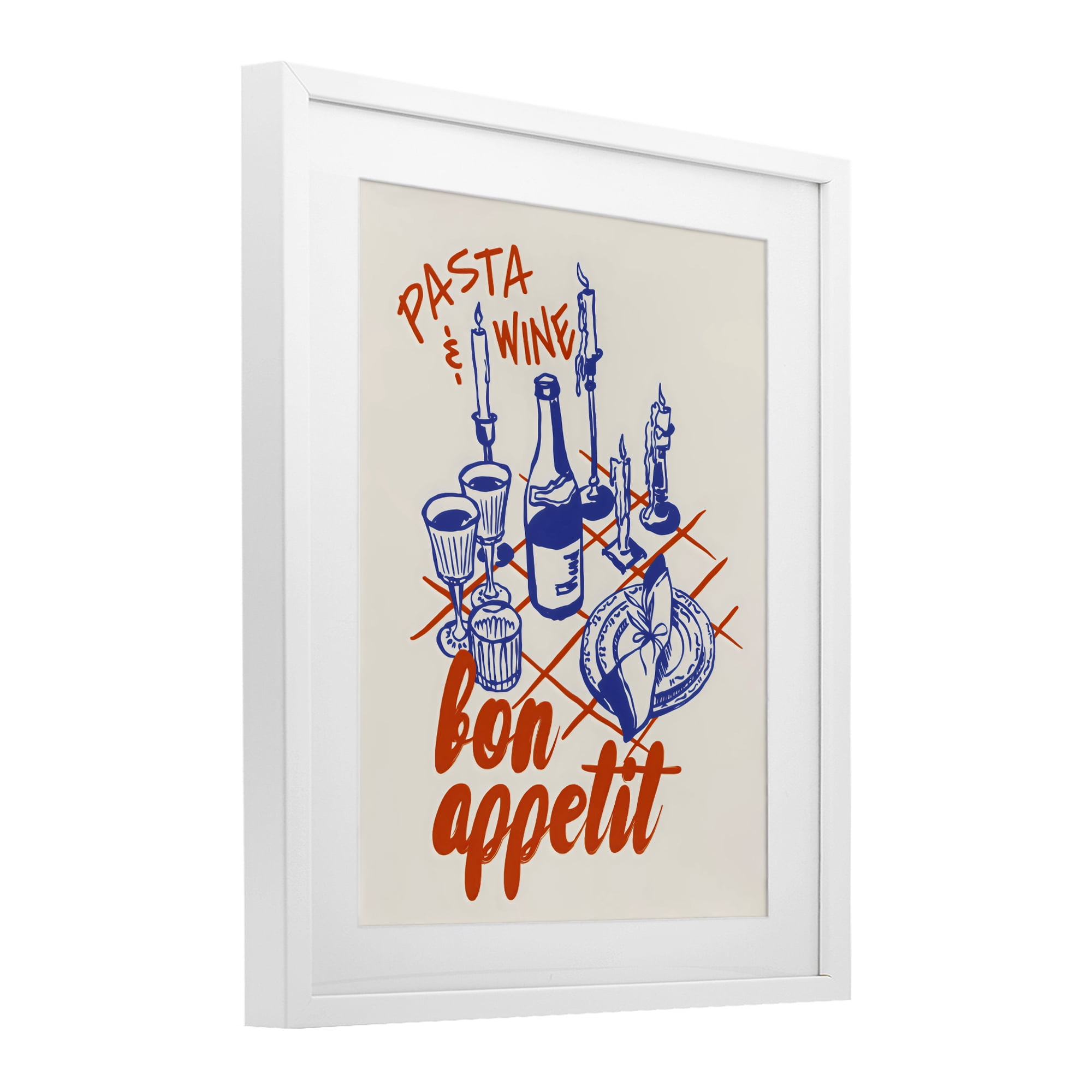 Stupell Industries Pasta & Wine Bon Appetit White Framed Print Under Glass, design by The Prints Vibe