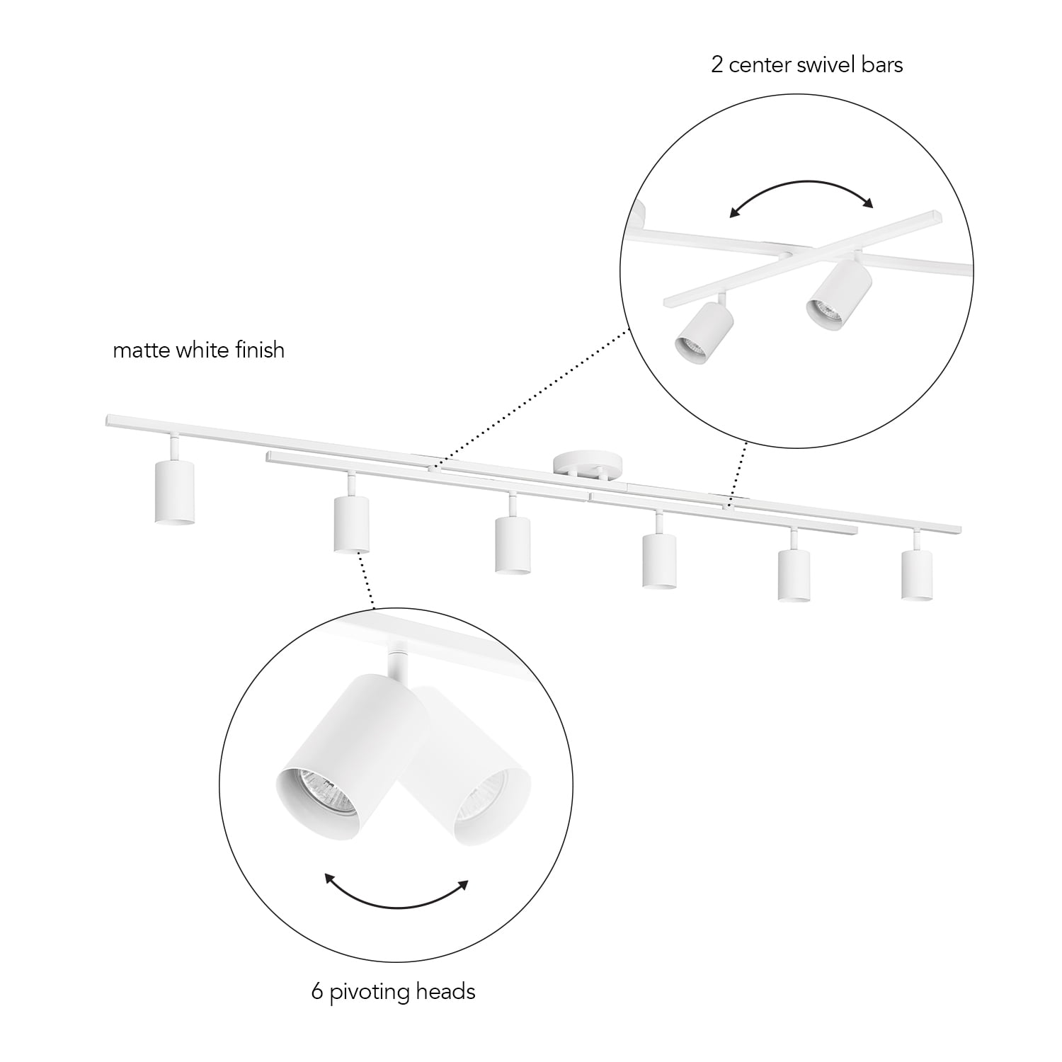 Globe Electric 64" Minimalist 6-Light Matte White Track Light Swivel Bars Pivoting Track Heads