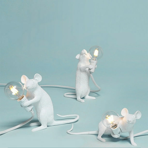 Lámpara de mesa con forma de ratón en miniatura de resina, para sala de estar, dormitorio, mesita de noche, restaurante, lámpara decorativa con protección para los ojos personalizada