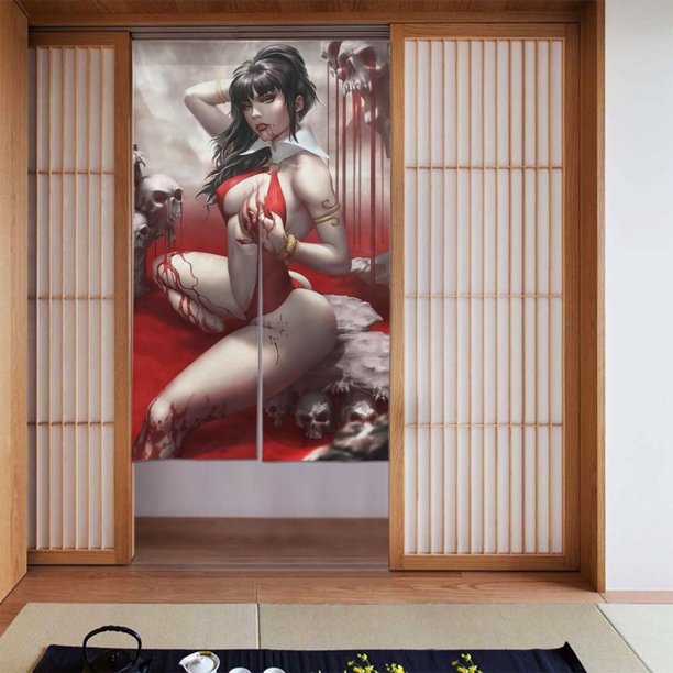 Cortina de puerta semiopaca con patrón de patchwork de dos piezas Vampirella, cortinas opacas decorativas para dormitorio, sala de estar, decoración de habitación de niños, 34 x 56 pulgadas, tamaño