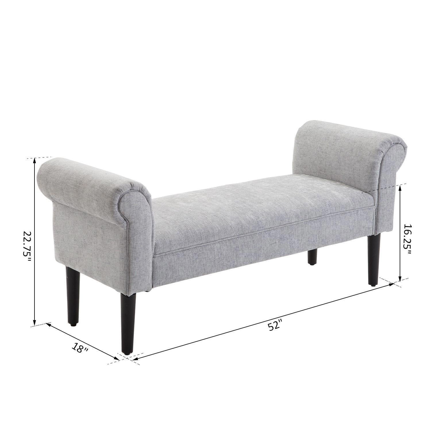 Demi Bonn 52" Upholstered Ottoman Bench with Armrests, Comfy Seating for Living Room Decor, Stylish Storage & Extra Seating Space, Gray