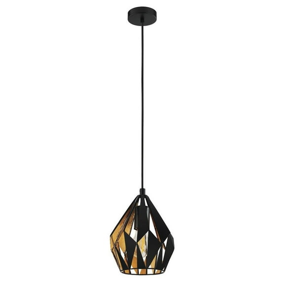 Eglo Lighting - Carlton 3 - 1-Light Geometric Pendant - Matte Black-Gold Leaf