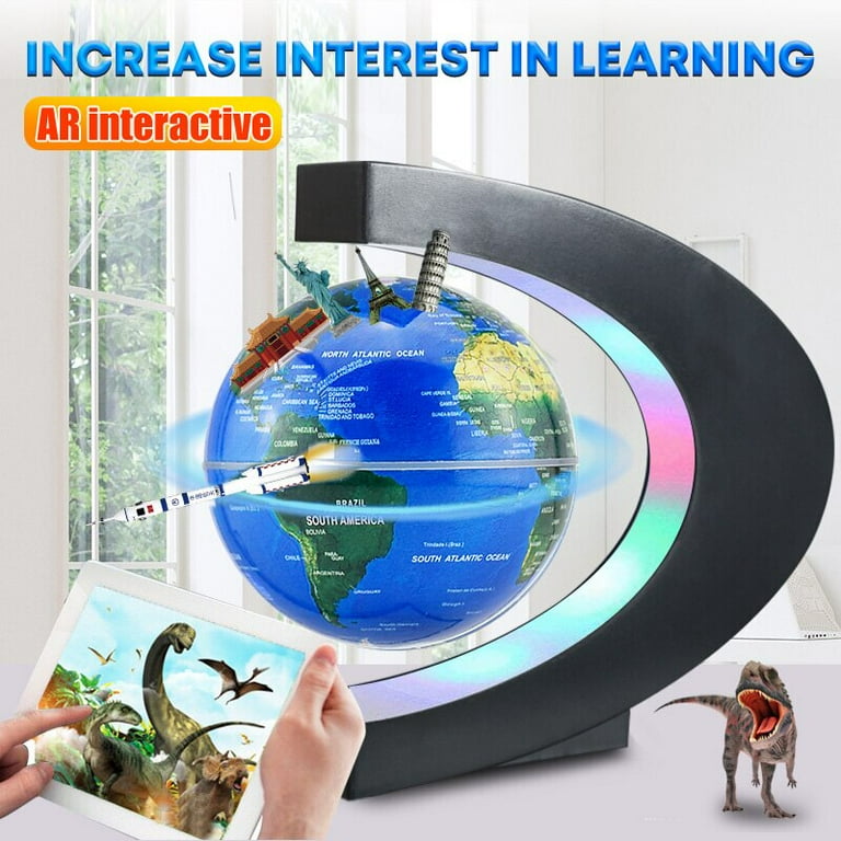 6'' Magnetic Levitation Floating Globe Anti Gravity Rotating World Map with  LED Light for Children Educational Gift Home Office Desk Decoration (Blue)