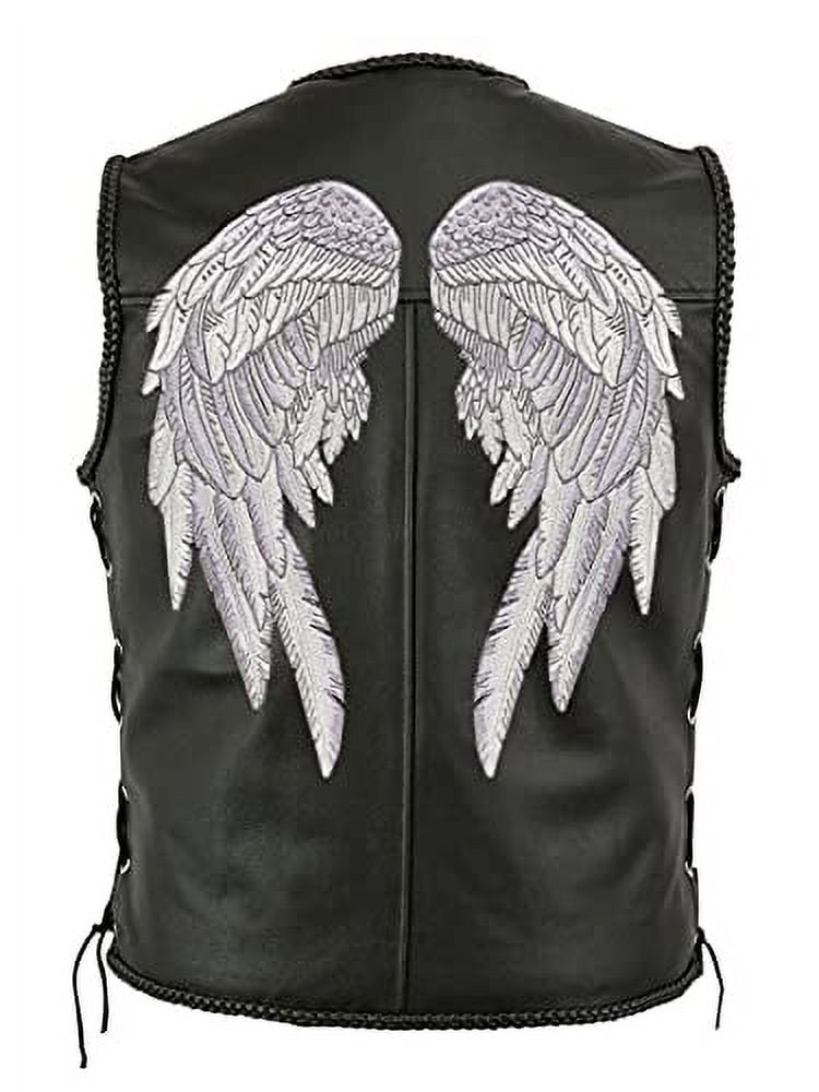 Angel Wings Patches | Silver 3D Feathers Back Patch | Embroidered Iron On | Large 2pc. Set - by Nixon Thread Co. (14.5")