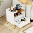 thumbnail image 3 of PetFurnishn  Fluted Nightstand with Charging Station and Glass Top, Modern Bedside Table with Metal Legs, Wood End Table for Bedroom, Living Room (White), 3 of 8