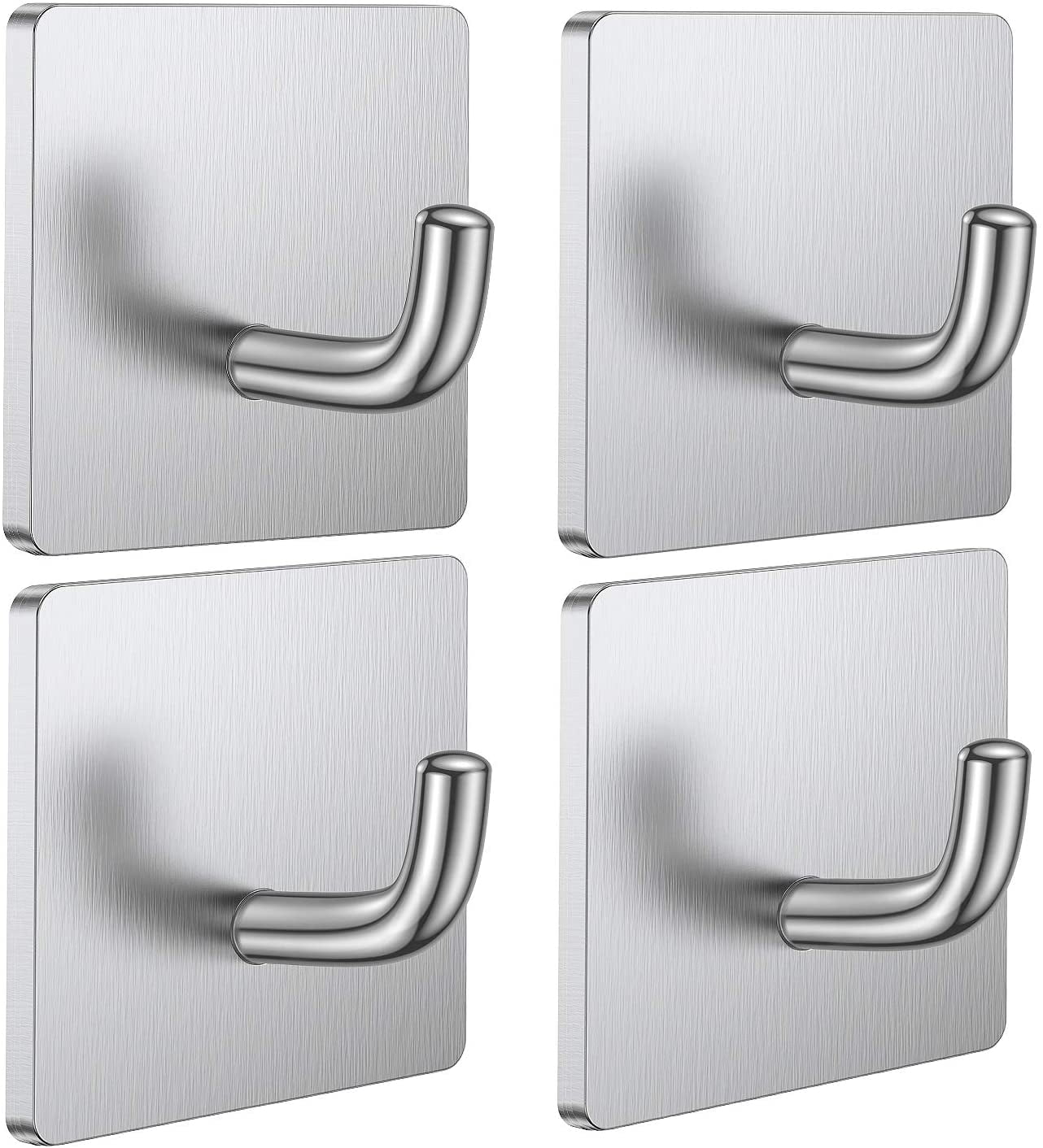 Wall Mount Bathroom Kitchen Hanger of Stainless Steel 4 x  Self Adhesive Hooks 
