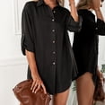 thumbnail image 5 of RYRJJ Women's Button Down Shirts Dress with Side Pockets Roll-Up Long Sleeve Swimsuit Cover Ups Shirt Casual Tunic Blouse Top(Black,XL), 5 of 8