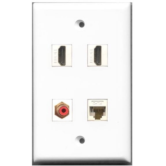 RiteAV - 2 Port HDMI 1 Port RCA Red 1 Port Cat6 Ethernet White Wall Plate