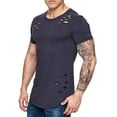 thumbnail image 1 of Camisetas de cuello redondo sueltas de color sólido rasgadas para hombre Camiseta de manga corta curvada ahuecada informal para hombre Advancent FS7578-29, 1 of 2