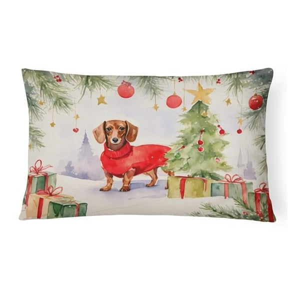 16 x 12 in. Unisex Dachshund Christmas Fabric Decorative Pillow