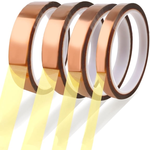 4 Rolls Polyimide Film Adhesive Heat Tapes 4 Sizes No Residue High Temperature Heat-Resistant Thermal Tape for Sublimation, Masking, 3D Printing, Electronics, Soldering