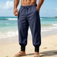 thumbnail image 4 of QSXADF Men's Casual Jogger Pants Loose Drawstring Pants Solid Linen Casual Jogger Pants With Drawstring Waist And Pockets Relaxed Long Mens Casual Trousers, 4 of 6