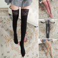 thumbnail image 2 of comerut 1 Pair Thigh High Stockings Knee Length Lace Stitching Solid Color Stretchy Super Soft Keep Warm Polyester Thicken Warm Stockings Winter Over Knee Socks for Girl, 2 of 8