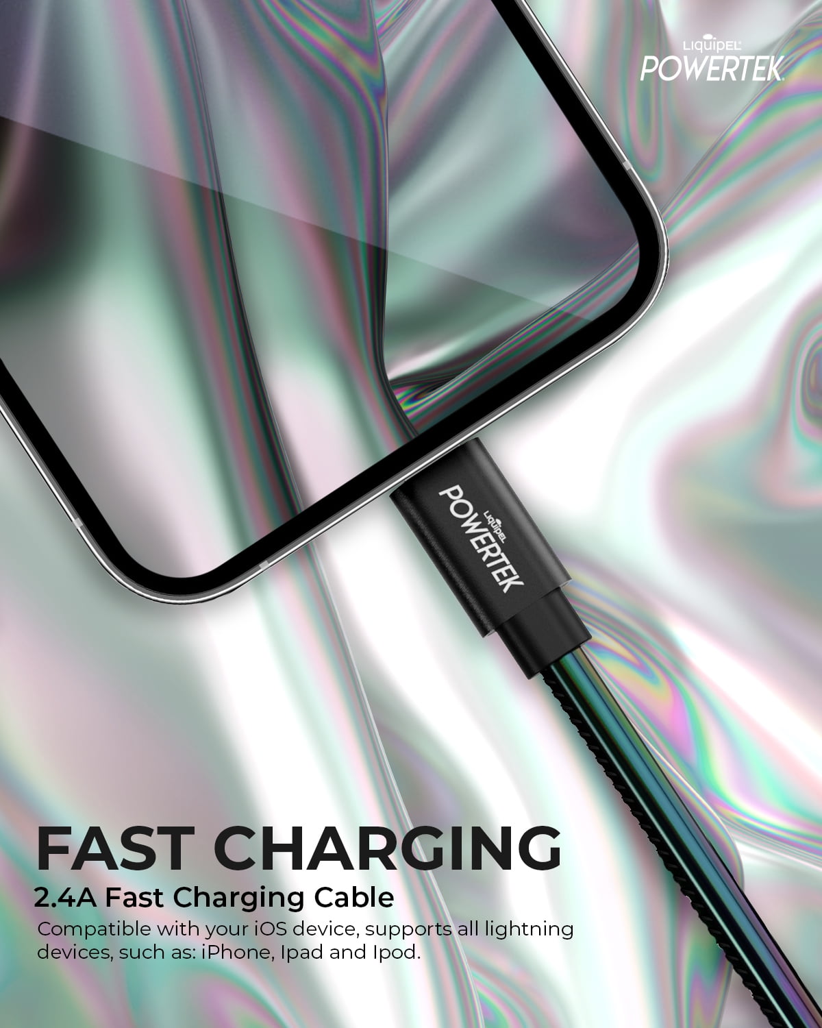 Powertek Powertek 6ft Metallic Shine Fast Charging Lightning Cable