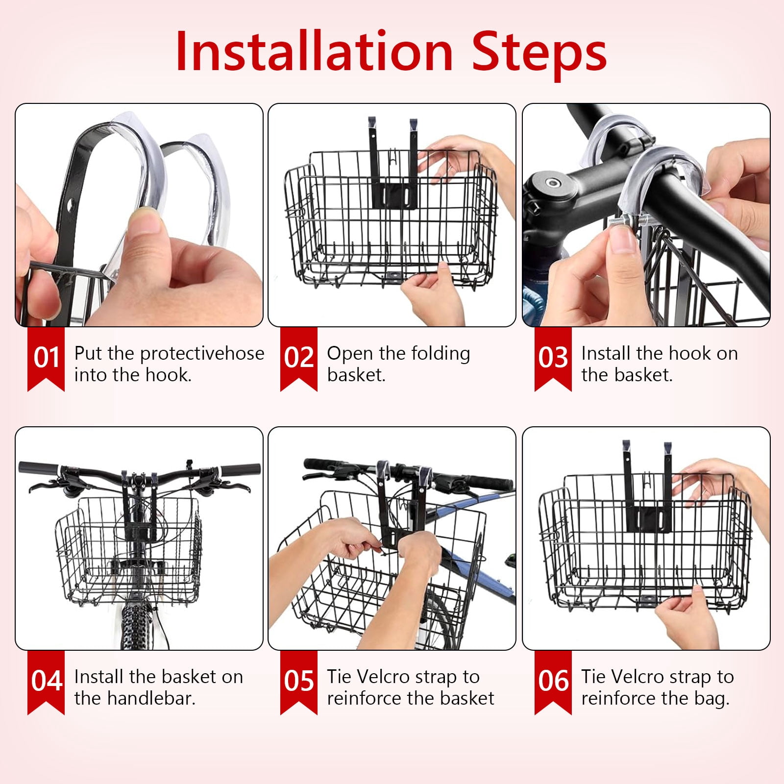 Semfri Collapsible Bicycle Front Basket,Metal with Removable Liner, Quick Release (Silver)