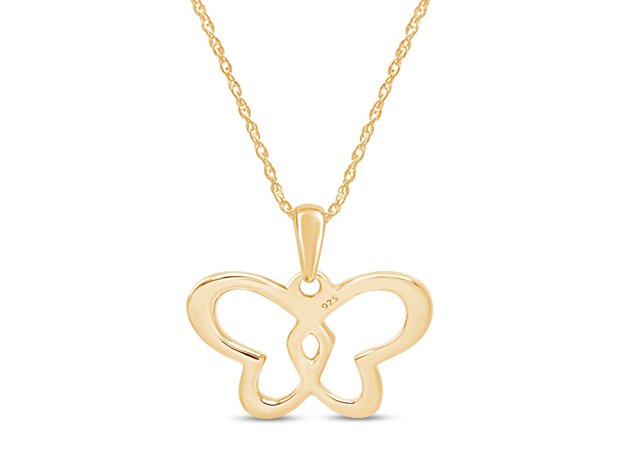 AFFY Beautiful Two Tone Double Heart Butterfly Pendant Necklace in 14K Yellow Gold Over Sterling Silver