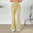 thumbnail image 2 of Pantalones largos ligeramente acampanados con cintura en V para mujer, ideales para el verano, 2 of 8