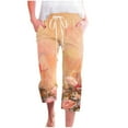 thumbnail image 6 of Women Summer 2026 Floral Print Linen Blend Capri Pants Elastic Waist Straight Leg with Pocket Casual Crop Pants Multicolor,L, 6 of 7