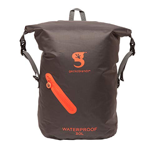 geckobrands Waterproof 30L Backpack Lightweight Packable Dry Bag Grey/Orange 