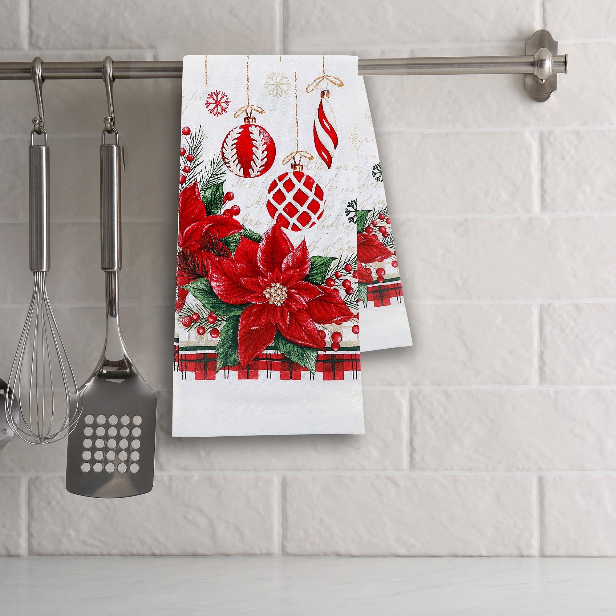 Hand Towel (Poinsettia W/ Ornaments) - Set of 6