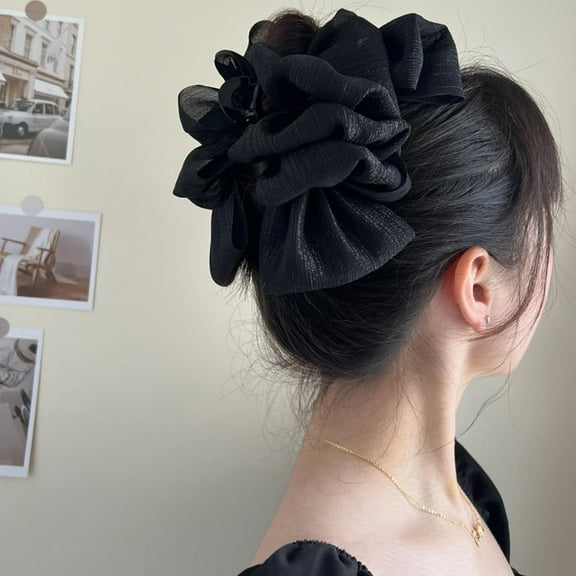 Large Chiffon Silk Hair Clips Bow Banana Hair Clips Ponytail Holder Claw Clip Claw Jaw Clamps Clips French Barrettes Halloween Hair Accessories for Women Girls (Black)