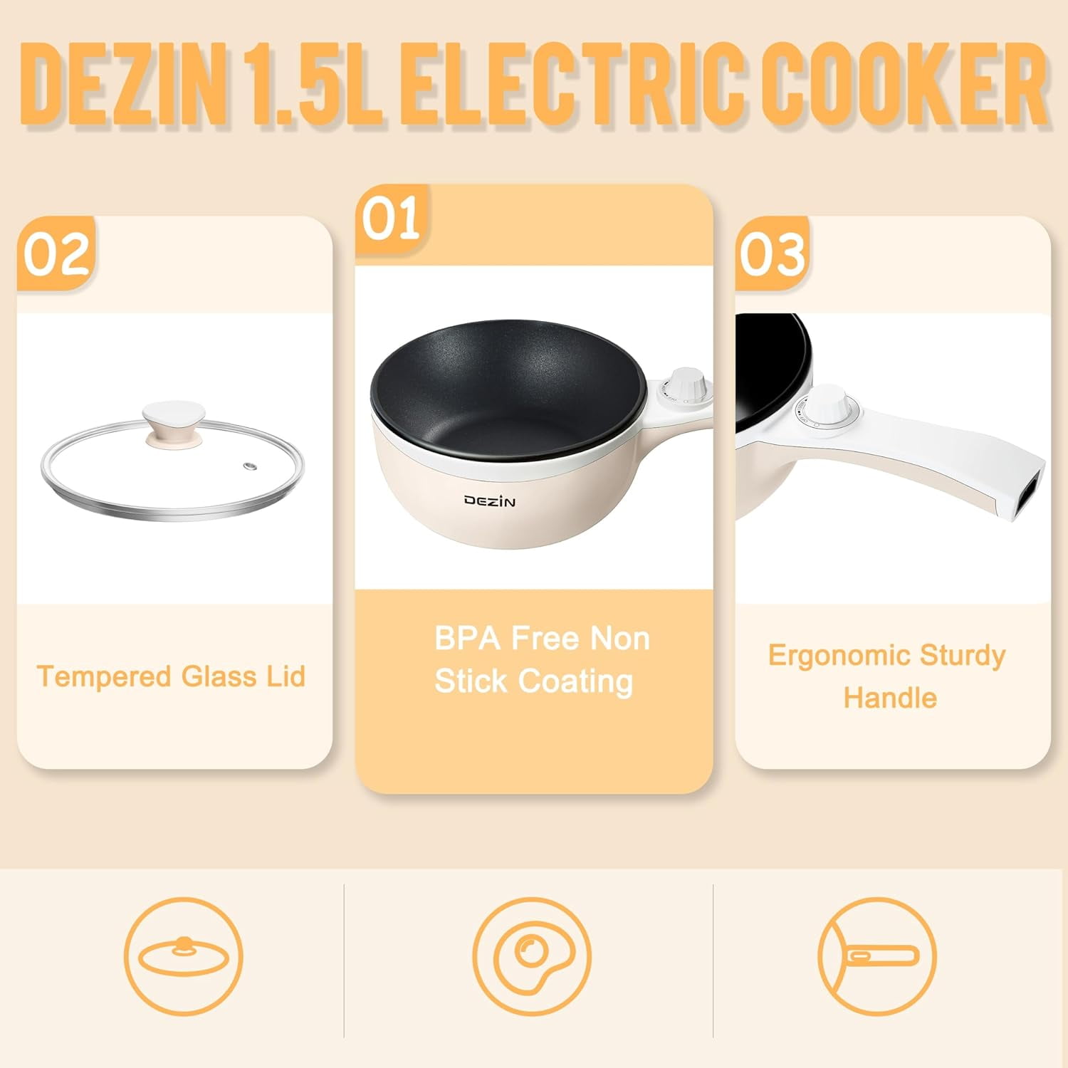 Dezin Hot Pot Electric, Rapid Noodles Cooker, Stainless Steel Electric Pot  1.6 Liter, Perfect for Ramen, Egg, Pasta, Dumpling, Soup, Porridge, Oatmeal