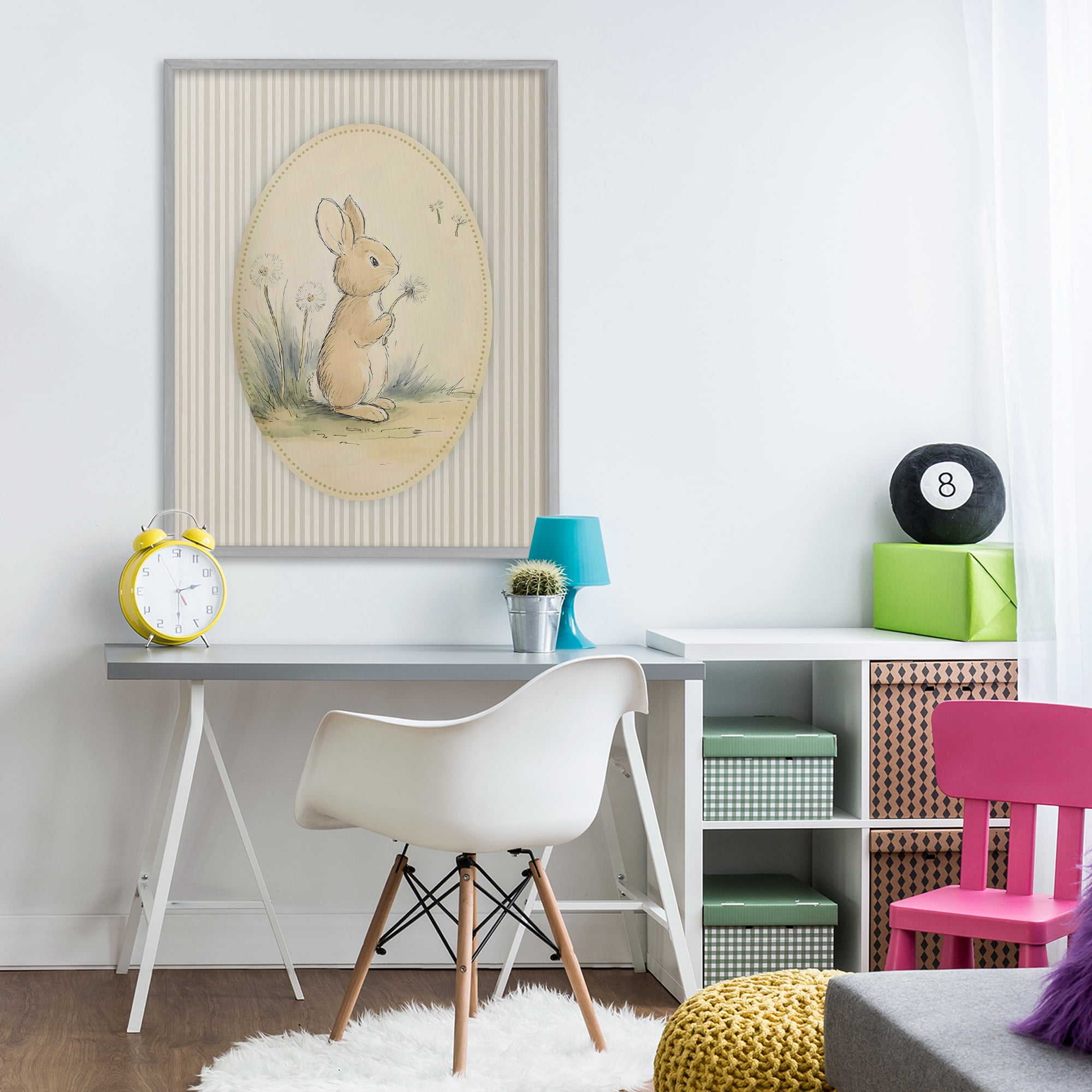 Stupell Industries Baby Bunny in Dandelions Gray Framed Giclee Art, design by Arlington Prints