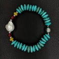 thumbnail image 2 of K-KED Natural Blue Disc Turquoise Freshwater White Keshi Pearl Agate Bracelet Delicate Jewelry, 2 of 4