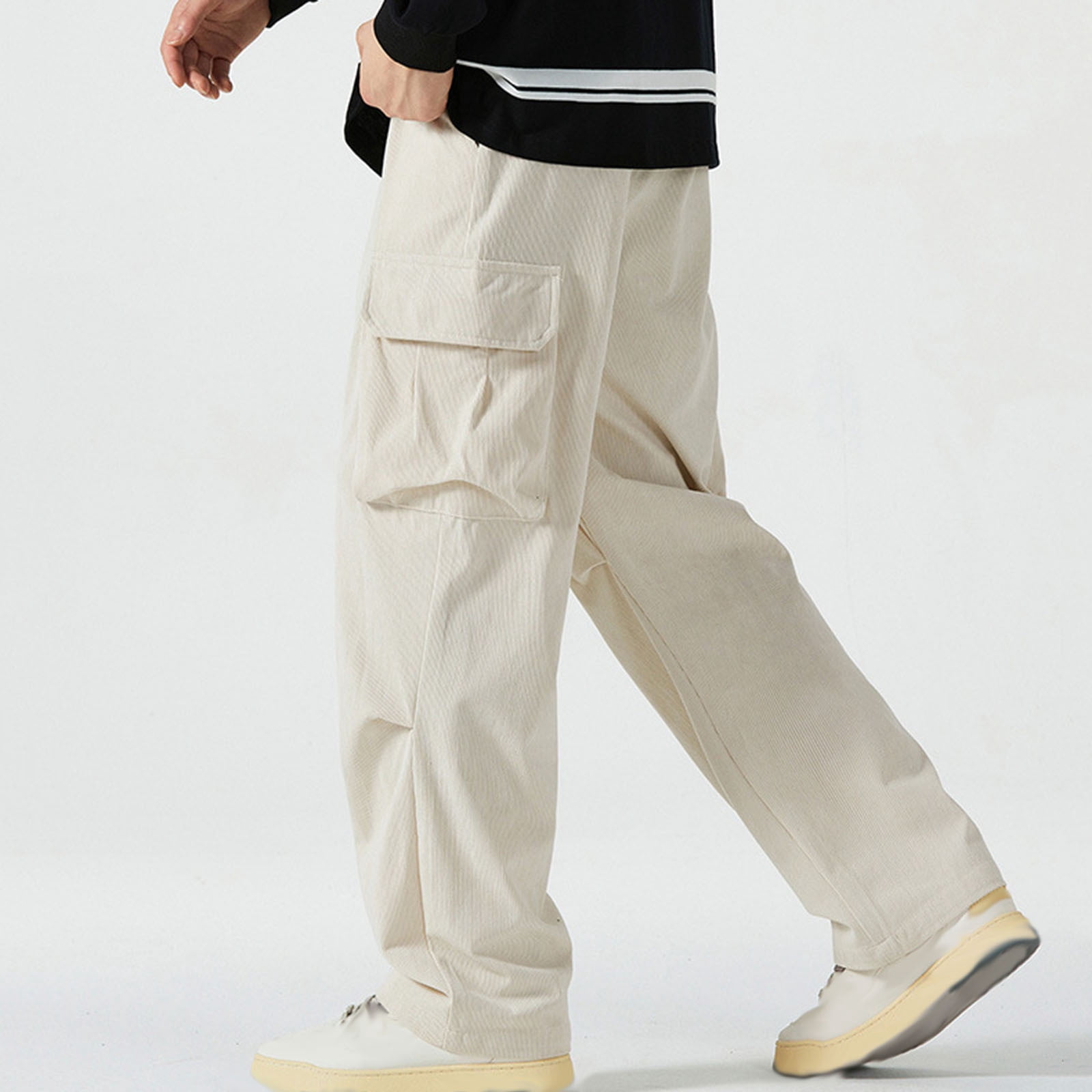 Pantalones Cargo De Pana Para Hombre - Cintura Elástica, Múltiples Bolsillos, Estilo Retro, Pierna Recta