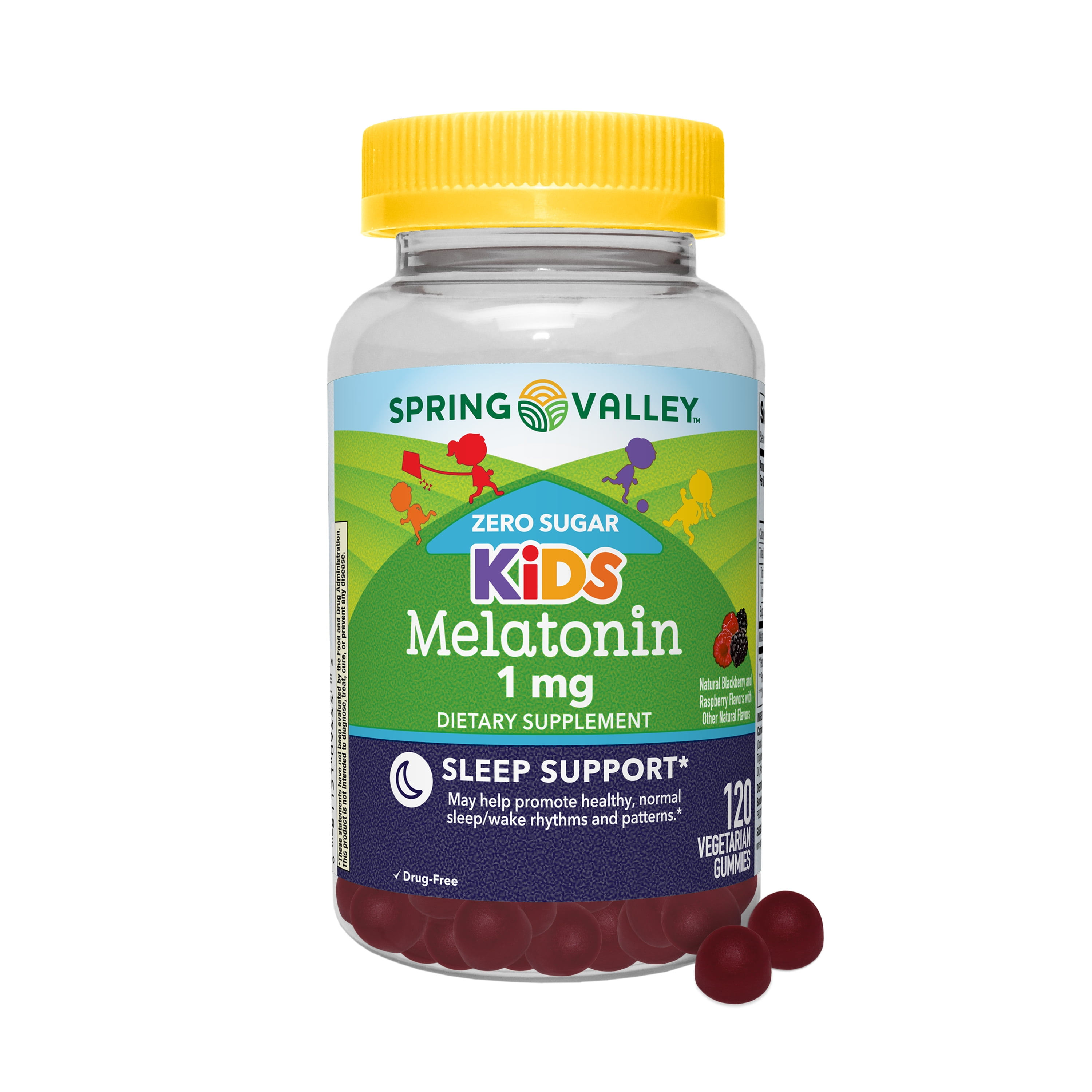 Spring Valley Zero Sugar Kids Melatonin, 1 mg Vegetarian Gummies, 120 Count
