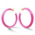 thumbnail image 2 of Gold Plated Sterling Silver Clear Lucite / Neon Pink 60MM Large Open Hoop Earrings - Round Flat Edge, 2 of 7