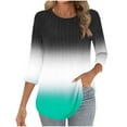 thumbnail image 2 of HOMBOM Crew Neck Women Blouses 3/4 Sleeve Green Blouse Trendy Front Pleated Gradient T Shirt, 2 of 5