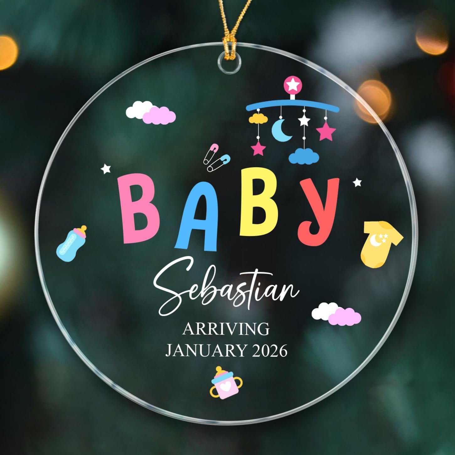 Due Date & Name Baby Arriving 2026 Ornaments Christmas, Baby Coming Xmas Ornament, Bump's First Christmas Ornaments Gift for New Parents, Pregnancy Announcement Ornament Gifts