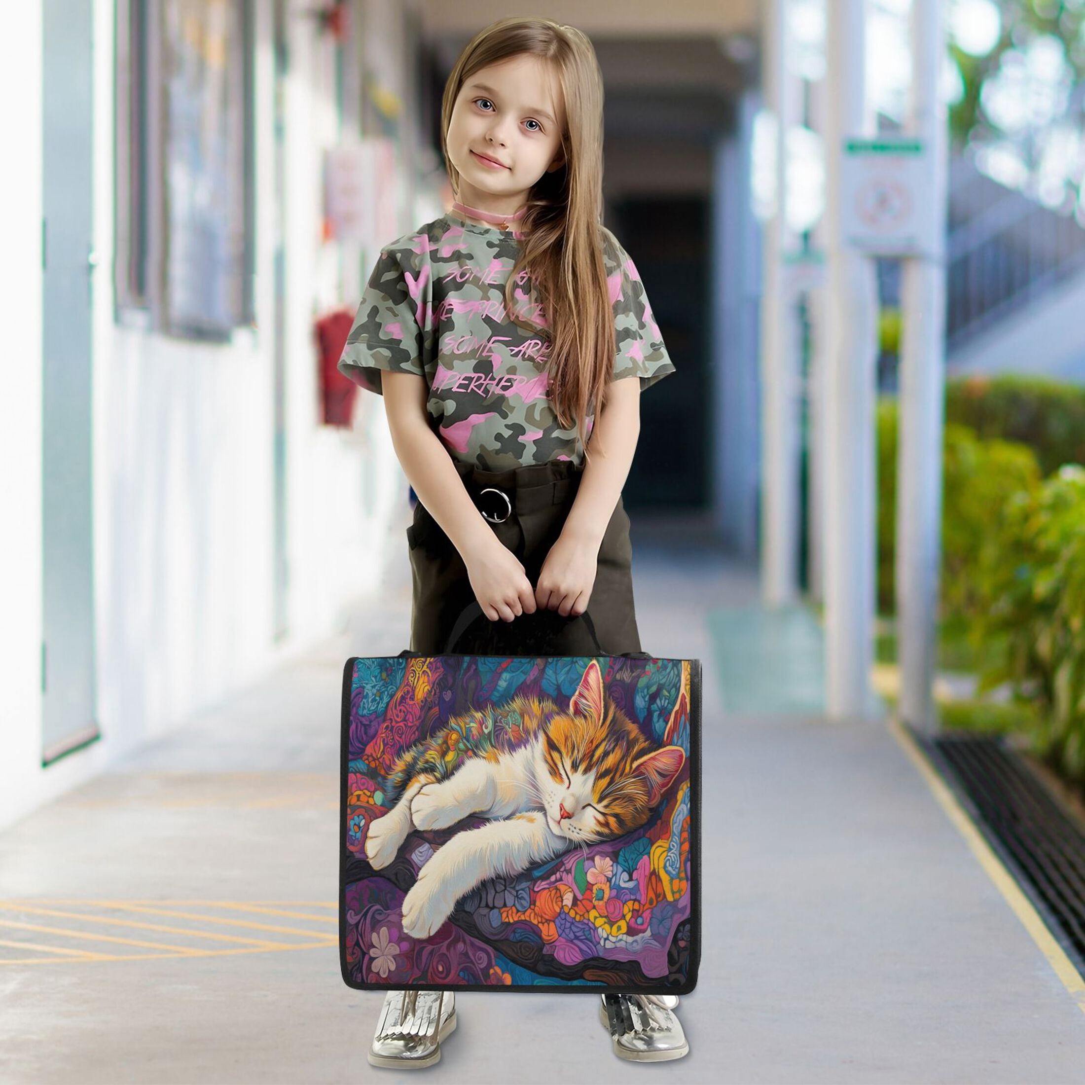 YAZAOO Zipper Binder trapper keeper Documents Organized Design Artistic Cat with Moon Printed