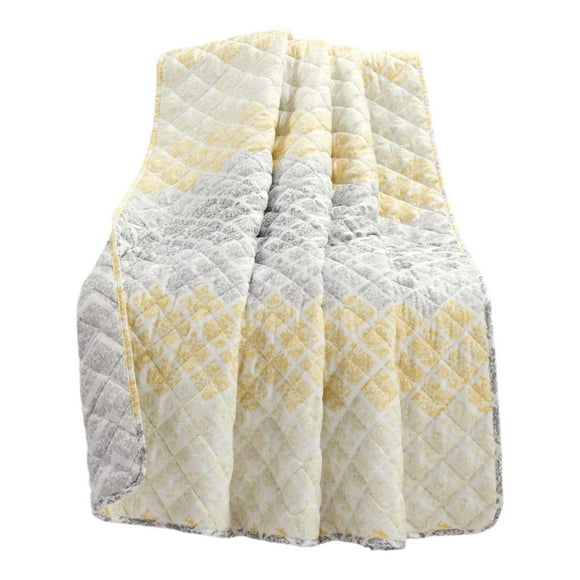 Sunset Medallion Ombre Throw Blanket - Cozy 60" x 50" Yellow and Gray Reversible Design