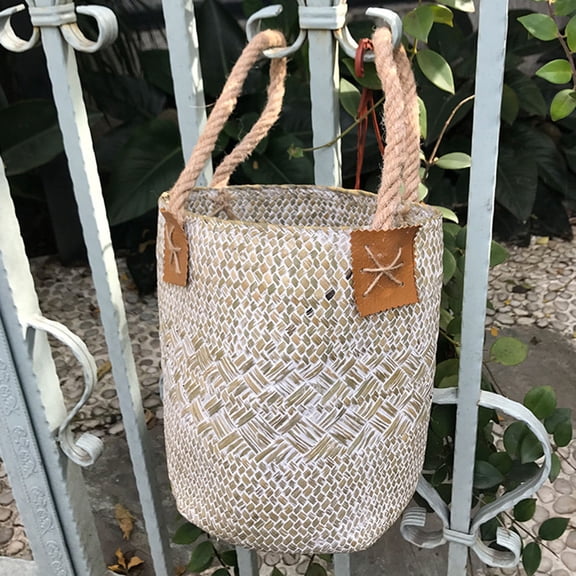 DRAFIDEEP Round White Seagrass Woven Storage Basket for Home Organization and Stylish Decor, 1 Piece