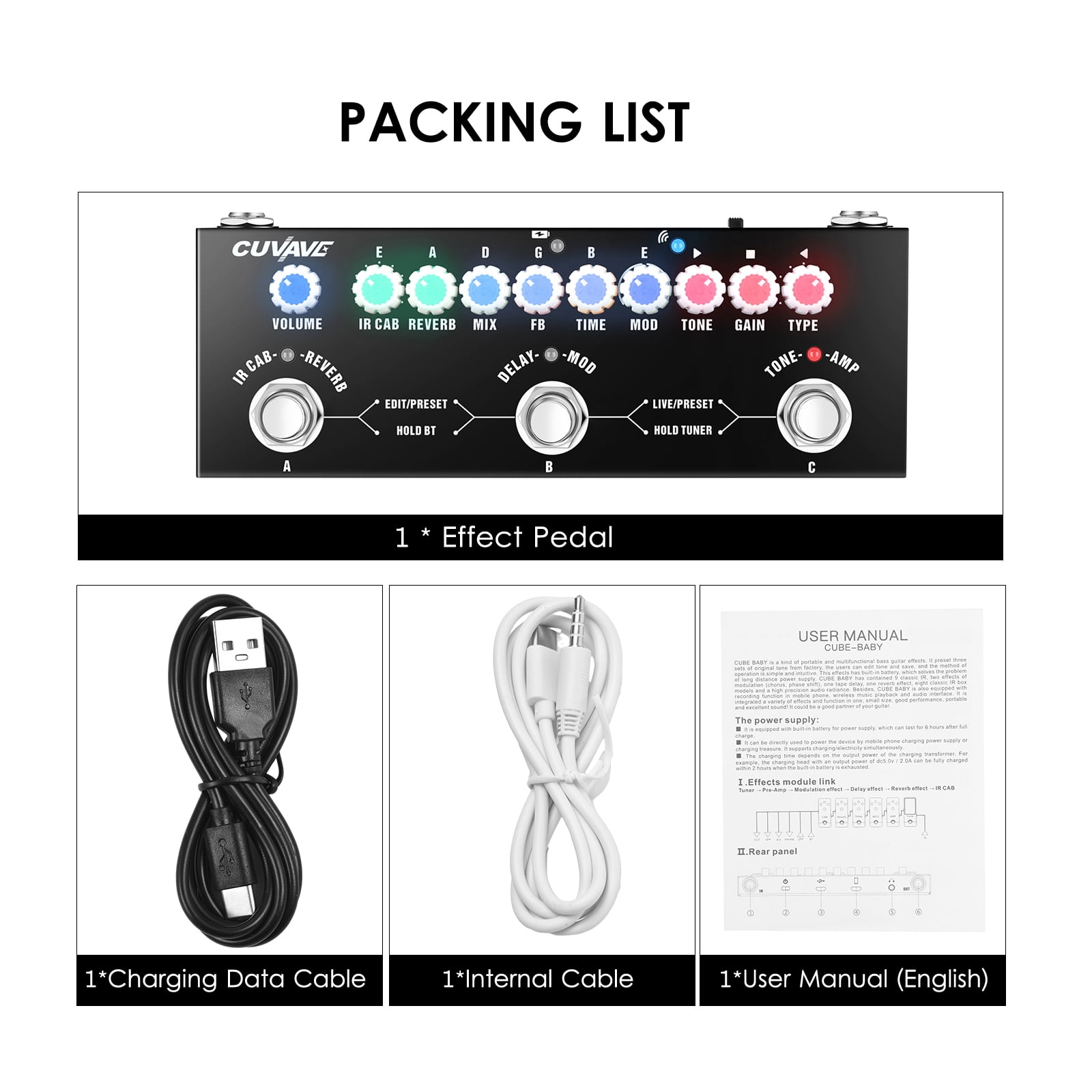 Aibecy Portable Electric Guitar Effect Pedal CUVAVE CUBE BABY with Wireless Playback Recording Multifunctional Audio Type-C Interface
