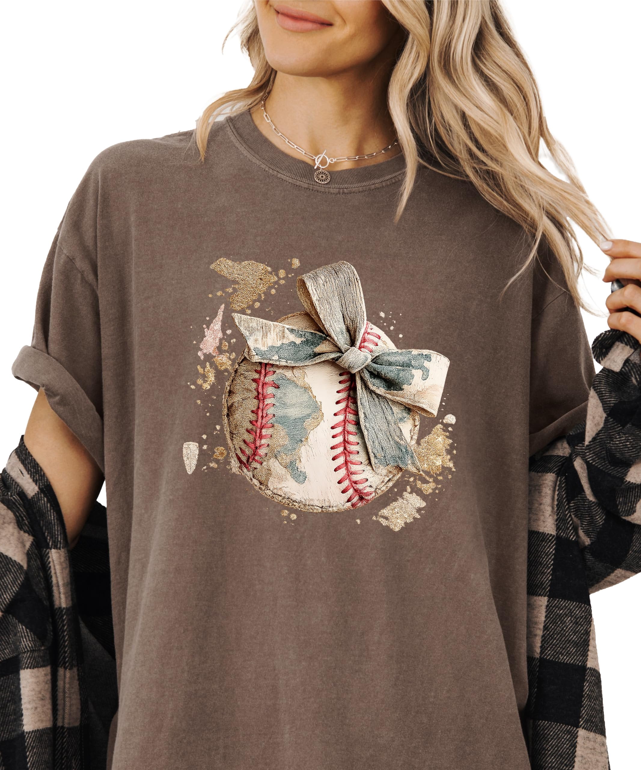 Cute Baseball Bow Shirt for Women - Coquette Game Day Tee - Trendy Sports Mom T-Shirt Espresso Shirt Adult Medium